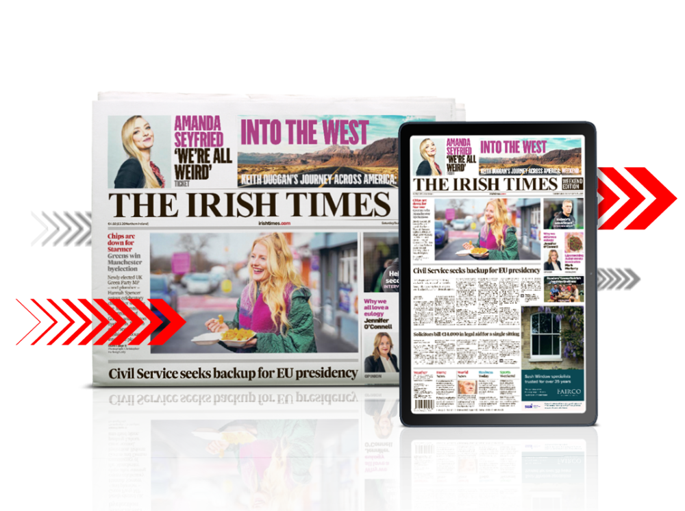 Newspaper and ePaper on tablet with stylistic arrows
